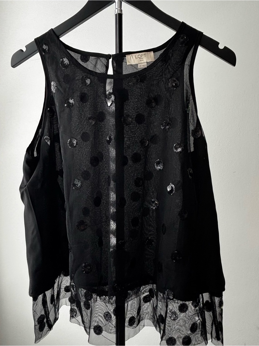 LOFT Black Sheer Polka Dot Sleeveless Blouse